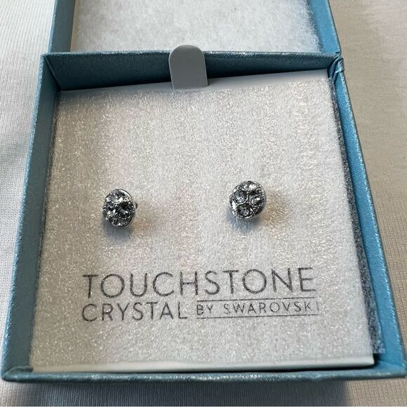 Touchstone Crystal by Swarovski Diamond Stud Earrings / Pearl backings NWT - Picture 3 of 4